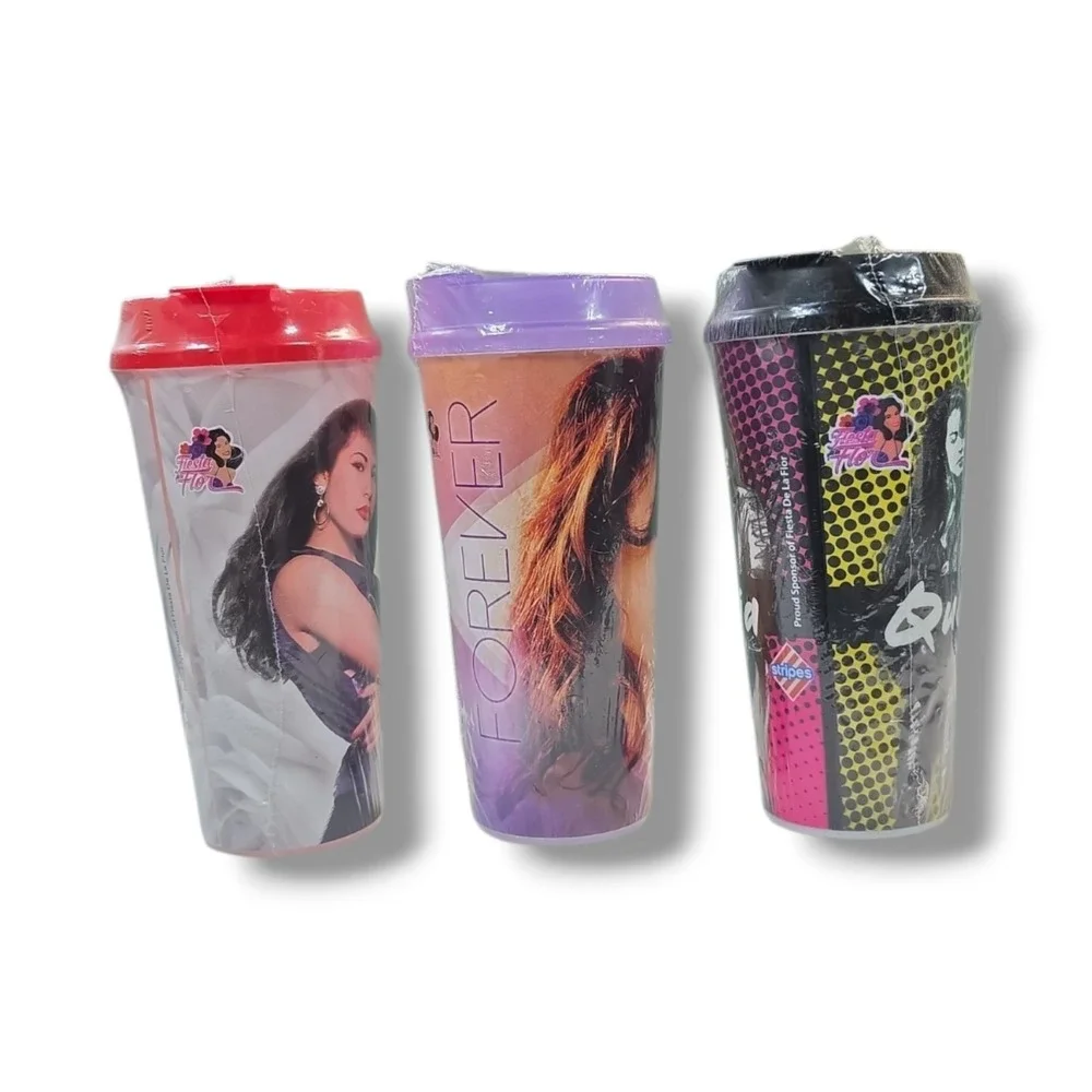 Selena‎ Commemorative Whirley Plastic Cups With Lids New Sealed 25yrs Lot Of 3